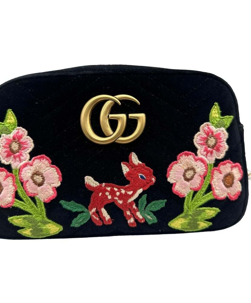Gucci GG Marmont Matelasse Velvet Embroidered Shoulder Bag
